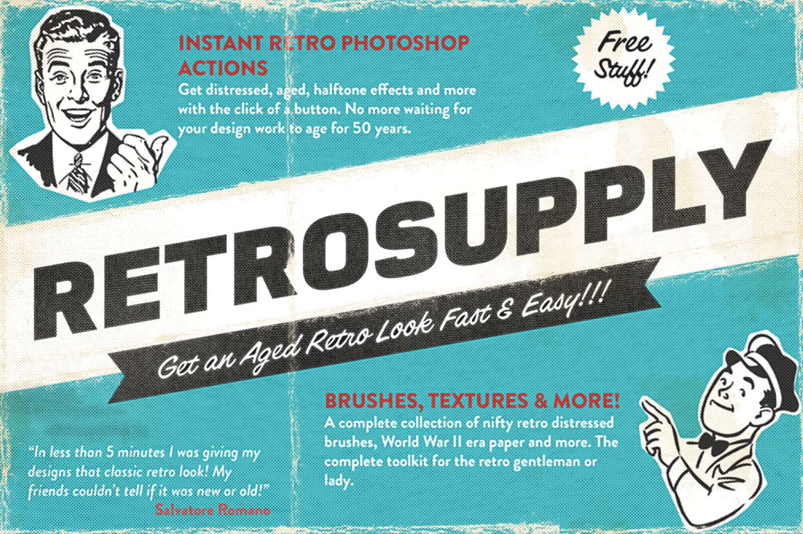 RetroSupply Co Retro vintage textures photoshop actions brushes Patterns free Distressed old aged Authentic Real