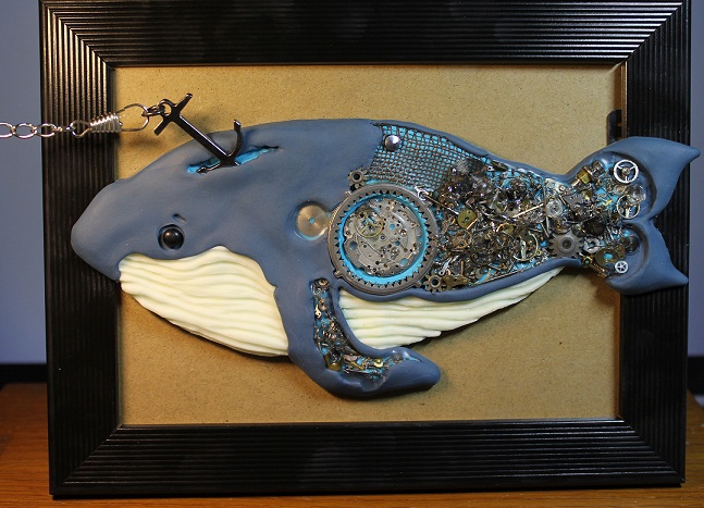 STEAMPUNK Whale sea blue gears Picture Frame Hunting