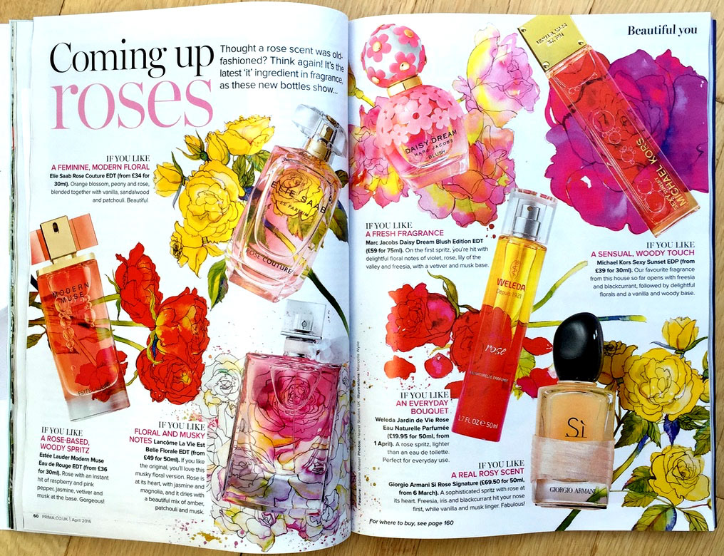 Prima Magazine depicting watercolour illustrations of roses