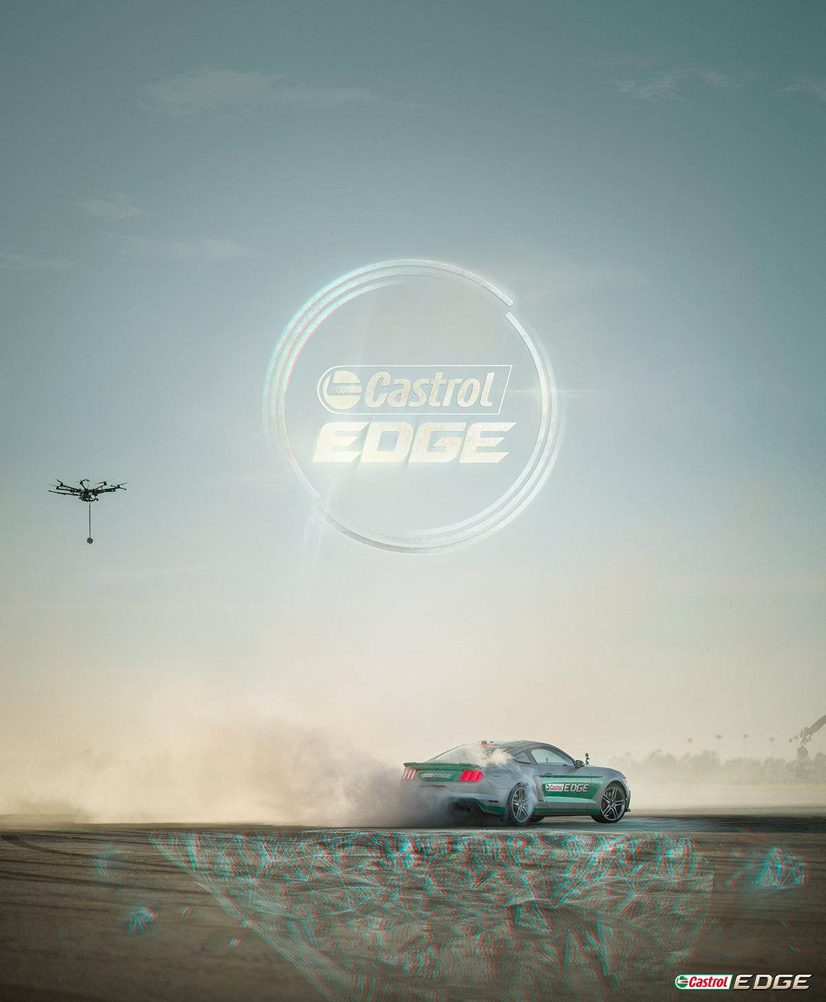 Castrol virtual drift CGI 3D modo photoshop retouch bolders car world rocks logo SKY driver