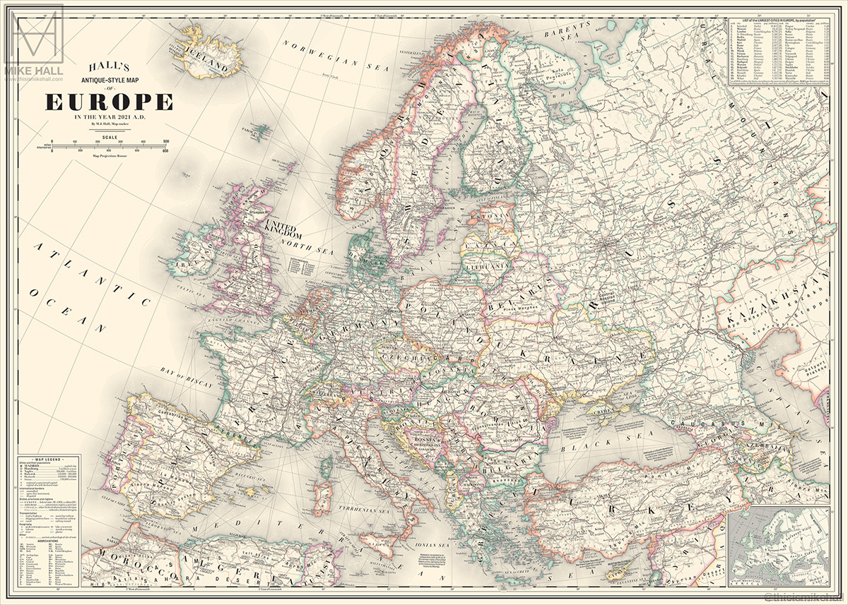 map map design cartography Europe map print antique Retro
