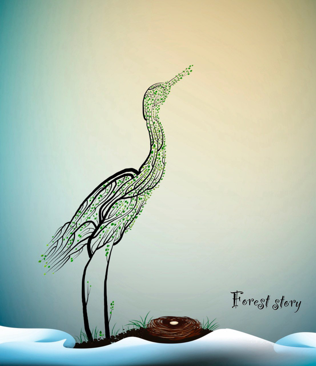 Plant Nature Digital Art  ILLUSTRATION  Tree  bird vector art Character design  concept art digital painting