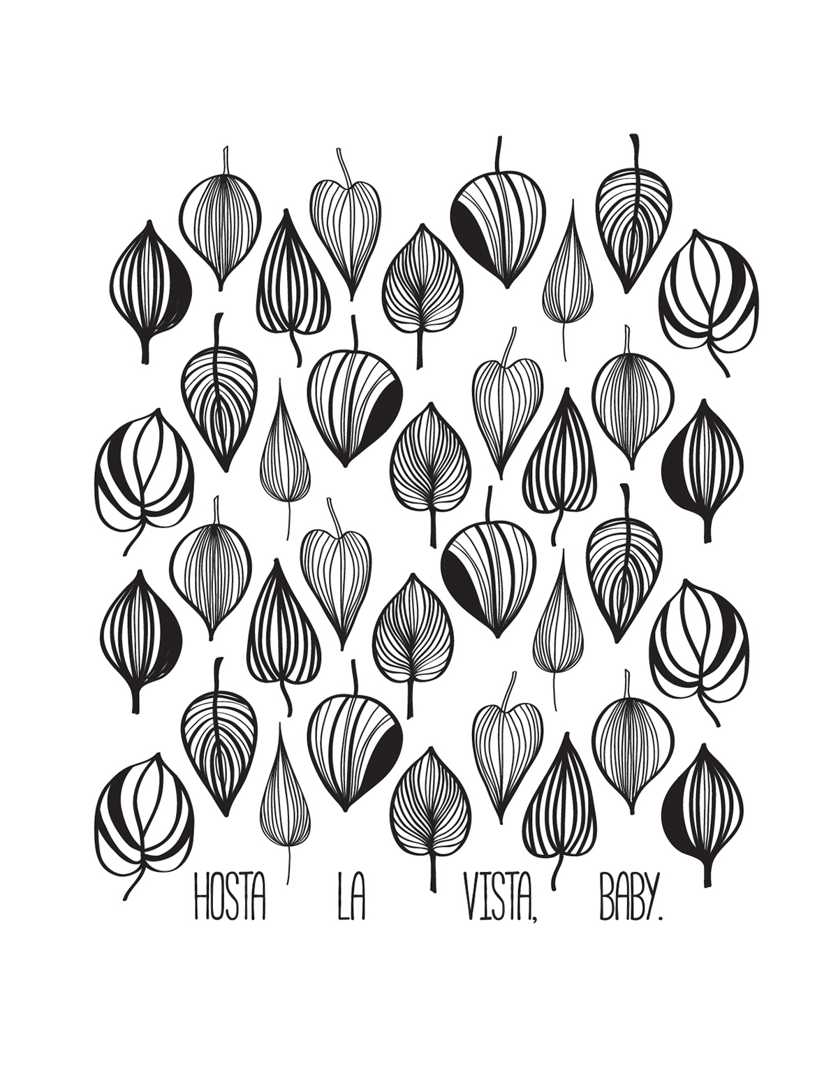 hosta leafs plants pattern black White T Shirt tee screen print Pattern Repeat