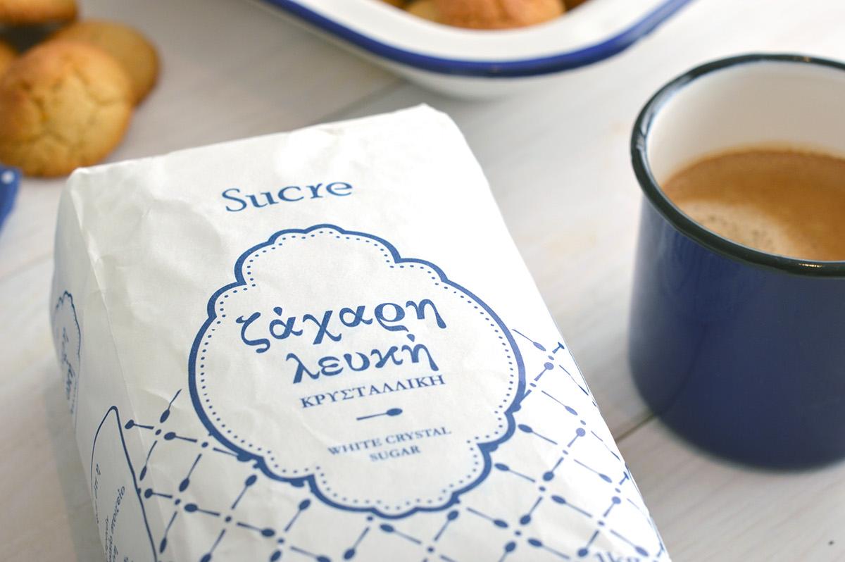 sugar package White spoon pattern Greece blue