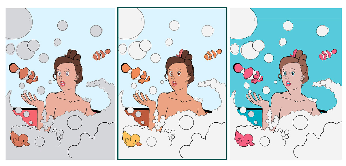 bathroom bathtime Clownfish Digital Art  Drawing  foarm girls ILLUSTRATION 