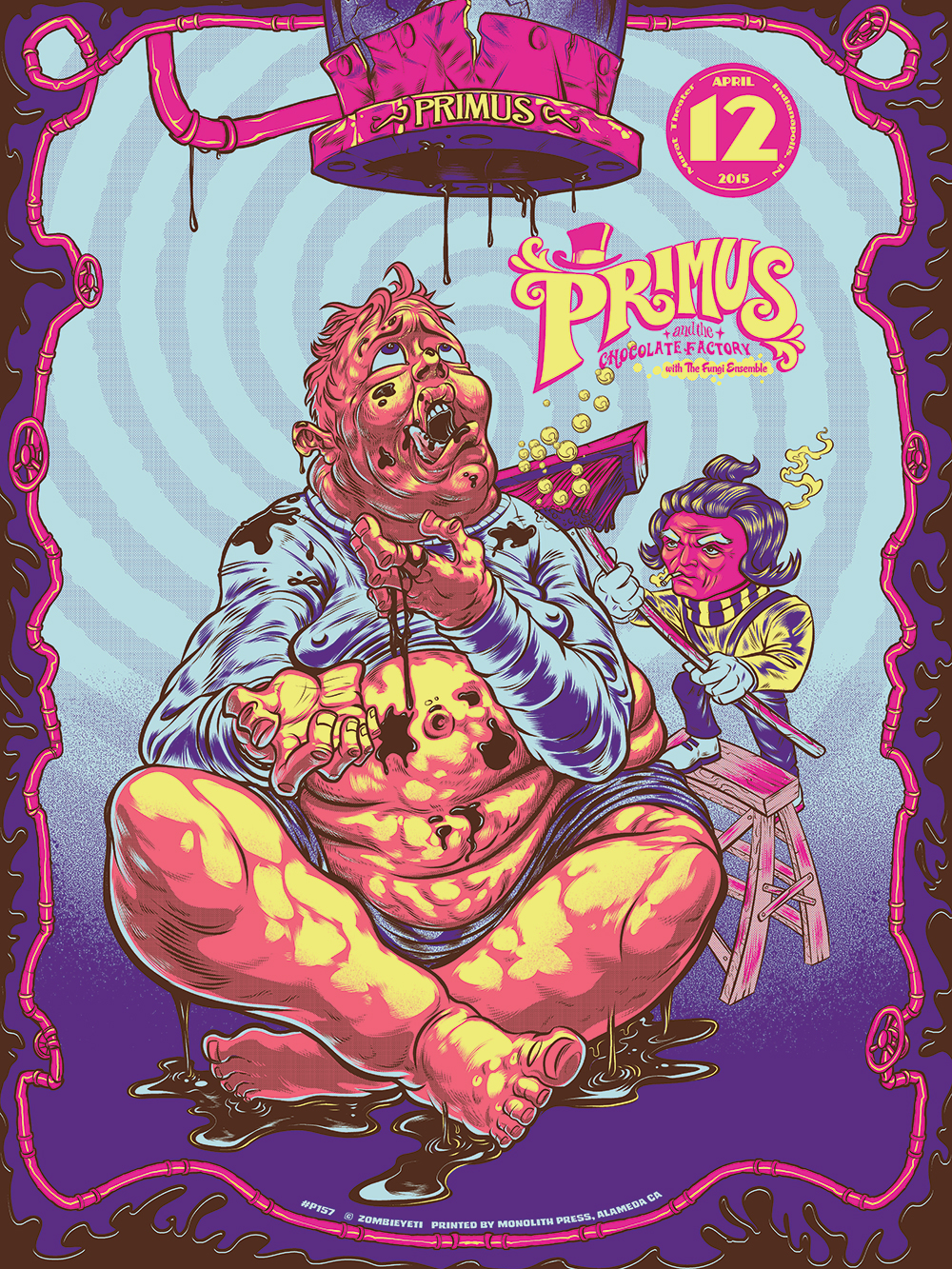 Charlie chocolate factory Primus gig poster SILK screen print zombie yeti sugar Diabeetus