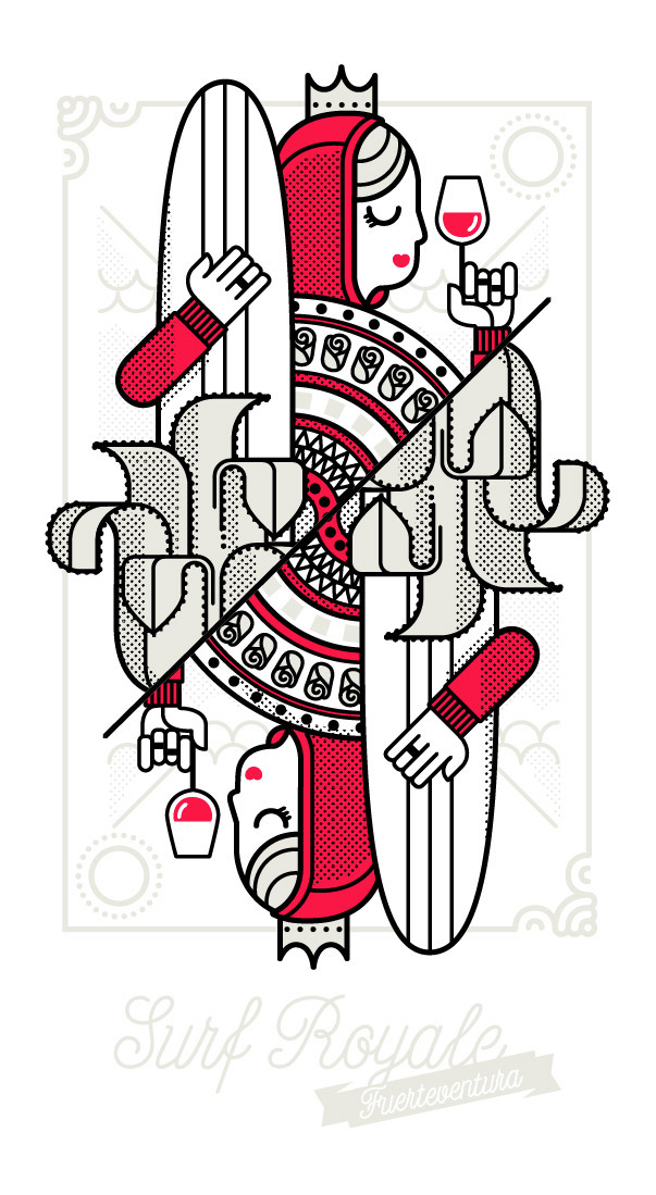 t-shirt apparel Surf Fuerteventura Poker card king queen royal linear lines pattern skate