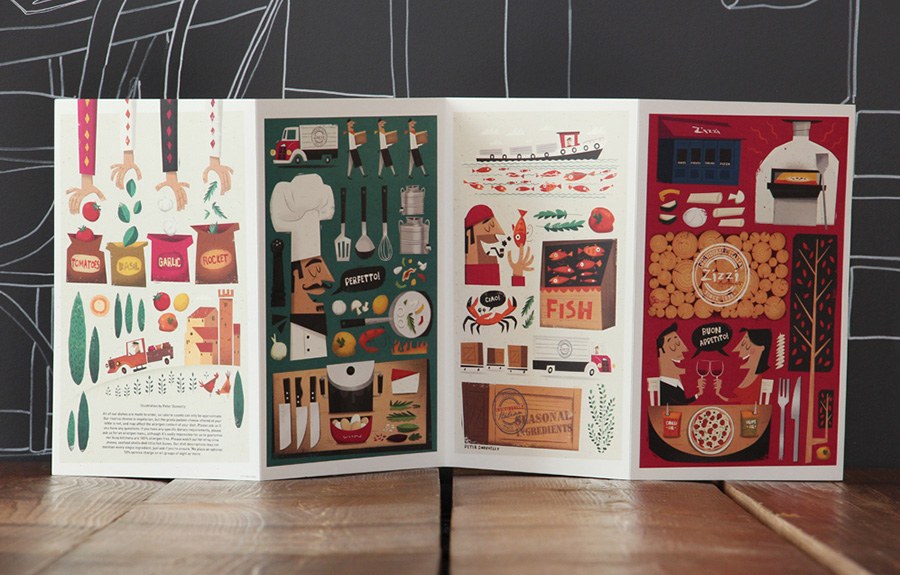 Adobe Portfolio Zizzi restaurant menu beverage fish farm Italy kitchen cooking Pizza dining midcentury Retro Food  vegetables