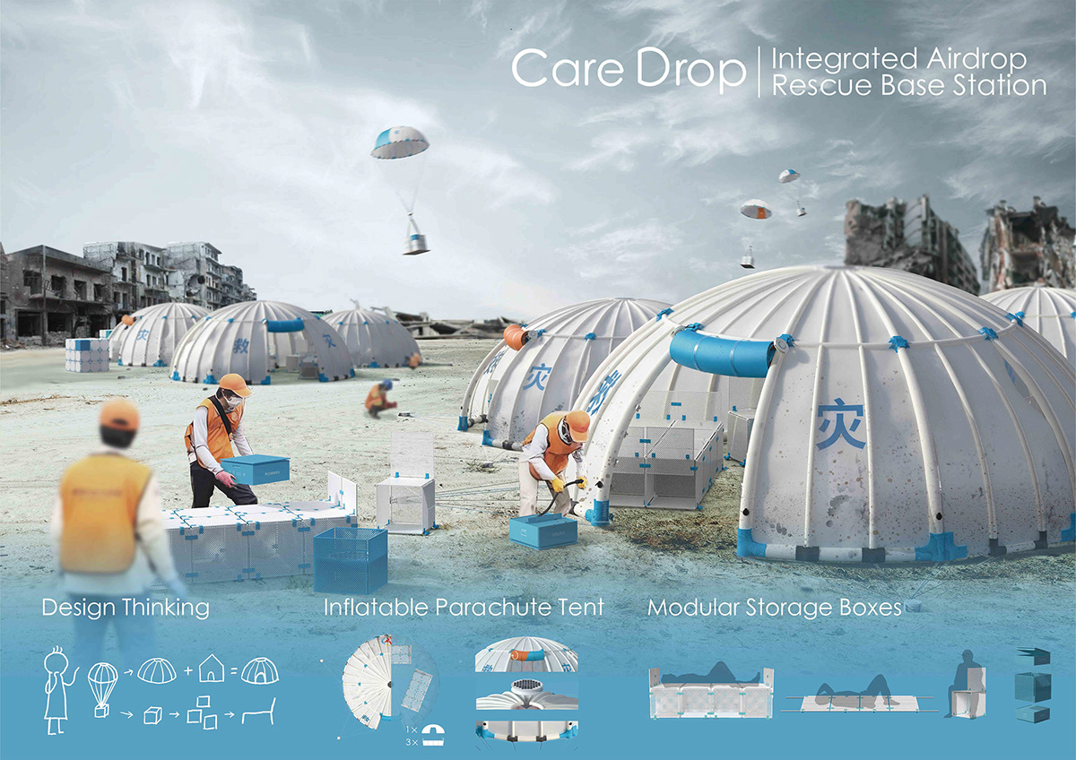 Airdrop earthquake rescue product design  design tent innovation concept