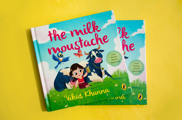 Vikas Khanna mihir joglekar children's book penguin books Puffin Books illustrations colour India milk moustache story The Milk Moustache cow nightingale butterfly