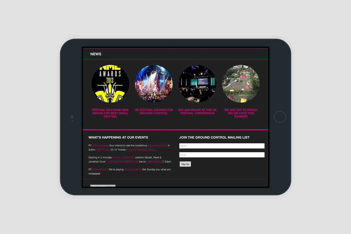 ground control UK Website Web design online Events management festival Outdoor live flat clean Responsive