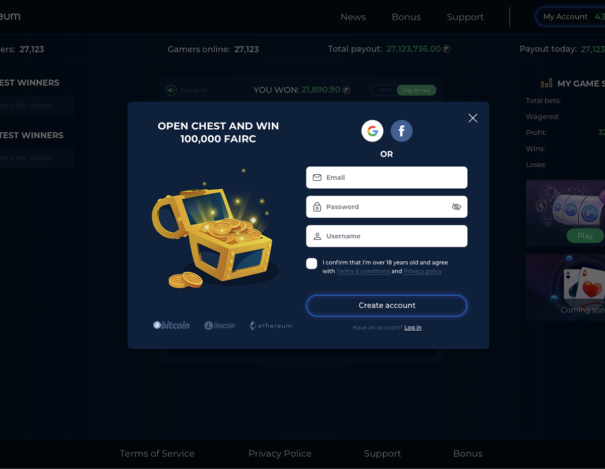 Faireum — online crypto casino. on Behance