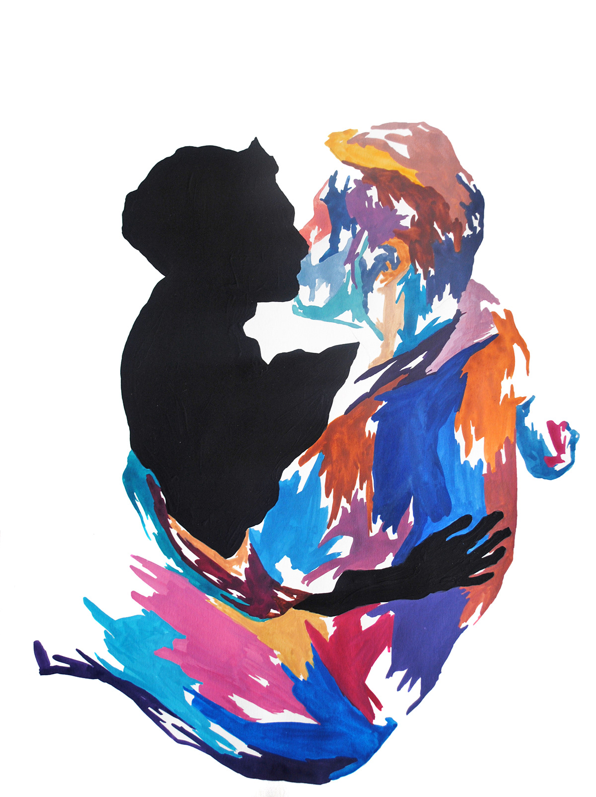 watercolor colors black couple Love loss modern minimal contemporary artwork