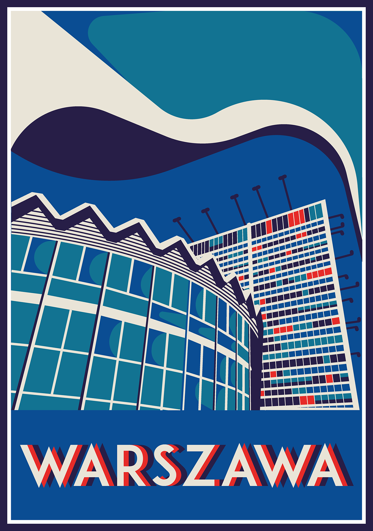 warszawa warsaw Vistula River Wisła plakat retro futuro bulwary red blue white river archilover