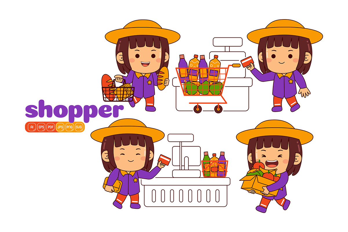 cartoon profession girl occupation Shopper customer job shop child kid