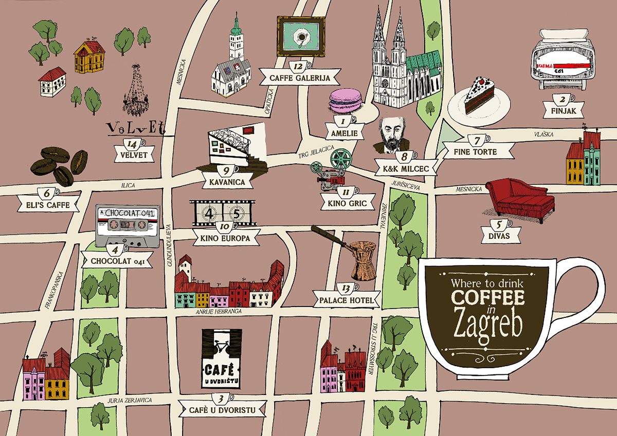 Adobe Portfolio illustrated map fineliner hand drawn Zagreb Croatia