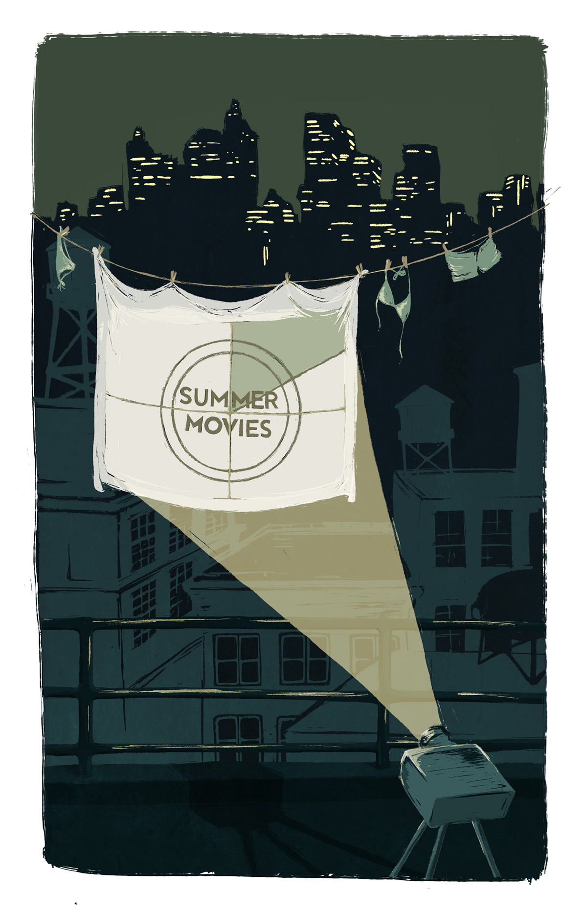 summer movies Brooklyn cityscape rooftop screening New York Times Projector