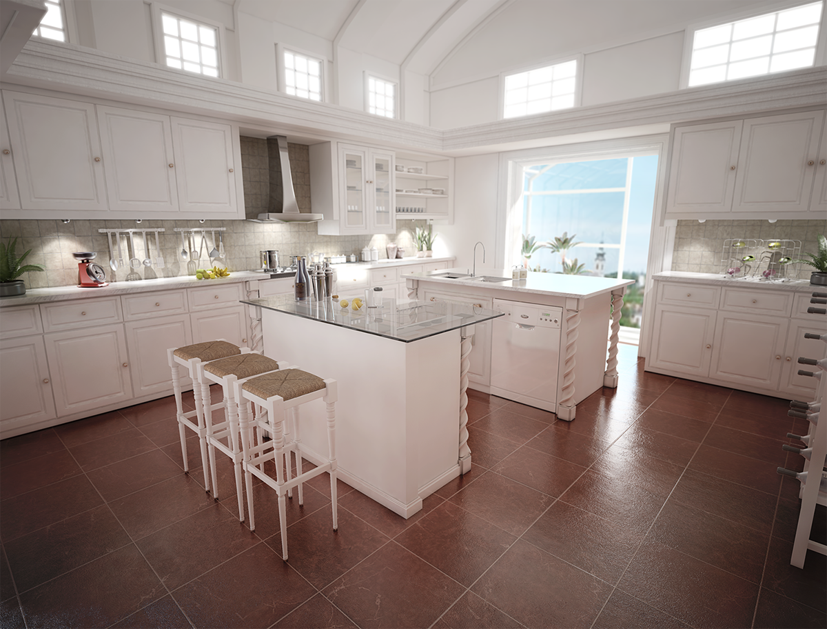 3D Rendering rhinoskin studios punnen thomas 3d matte Transitional Kitchen custom kitchen