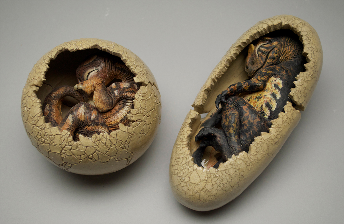 MICA ceramics  sculpture illustrations dinosaurs animals gecko lizard Figure sculpture animatronics plants