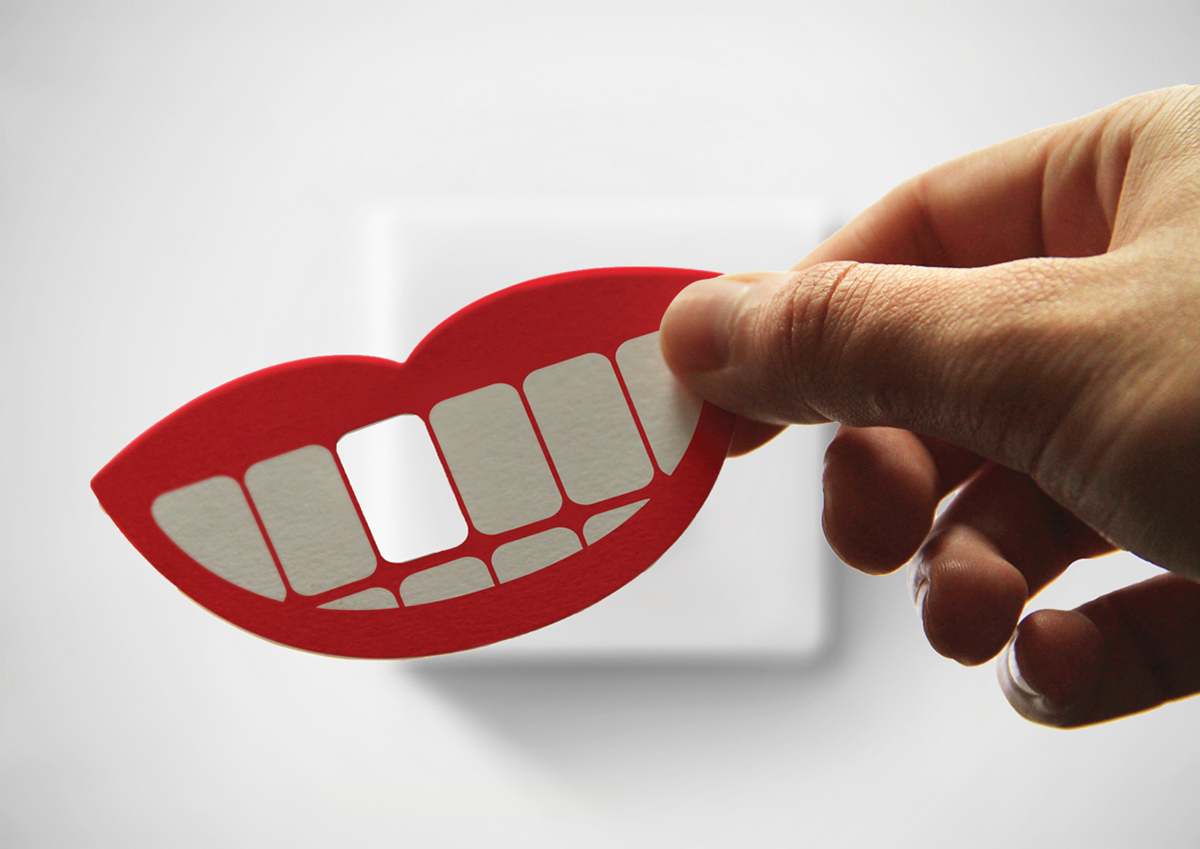 Adobe Portfolio tooth smile card reminder Appointment teeth dentist patient die cut window light switcher light Switcher Fun Playful dental