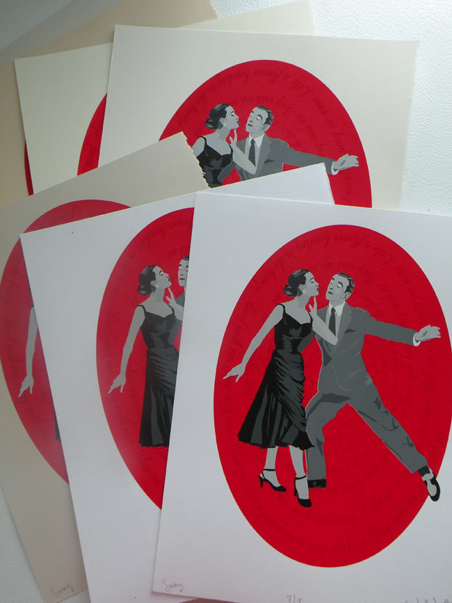 screenprint silkscreen fred astaire Retro Glam b&w red classy vintage DANCE   ballroom classic movies