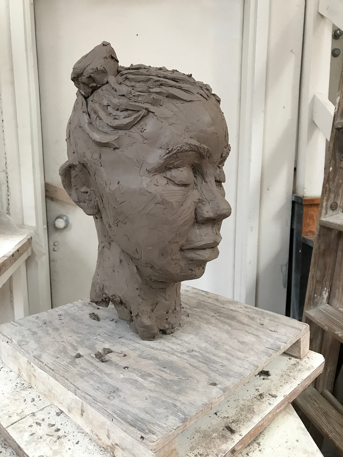 clay sculpting  sulpture Portriat female water based clay bust