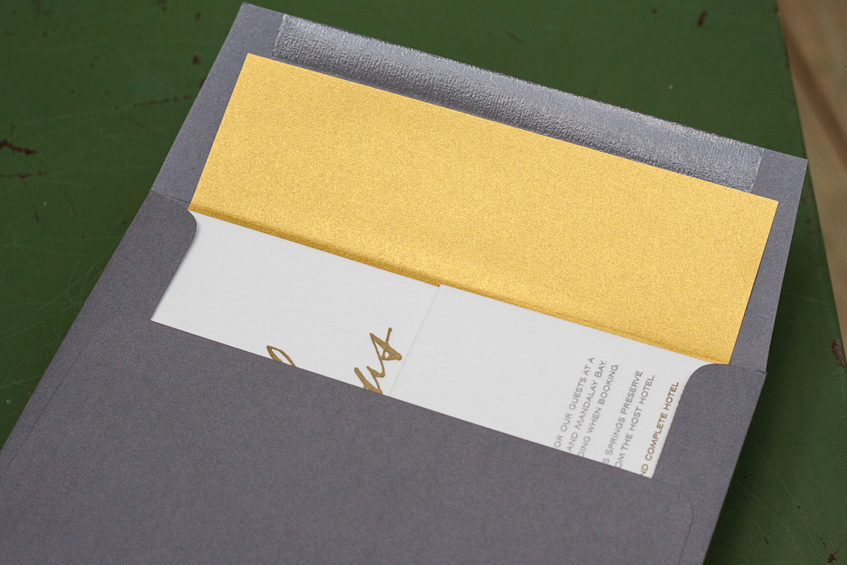 letterpress invitations luxury gold grey metallic envelopes liners letter press modern handwriting