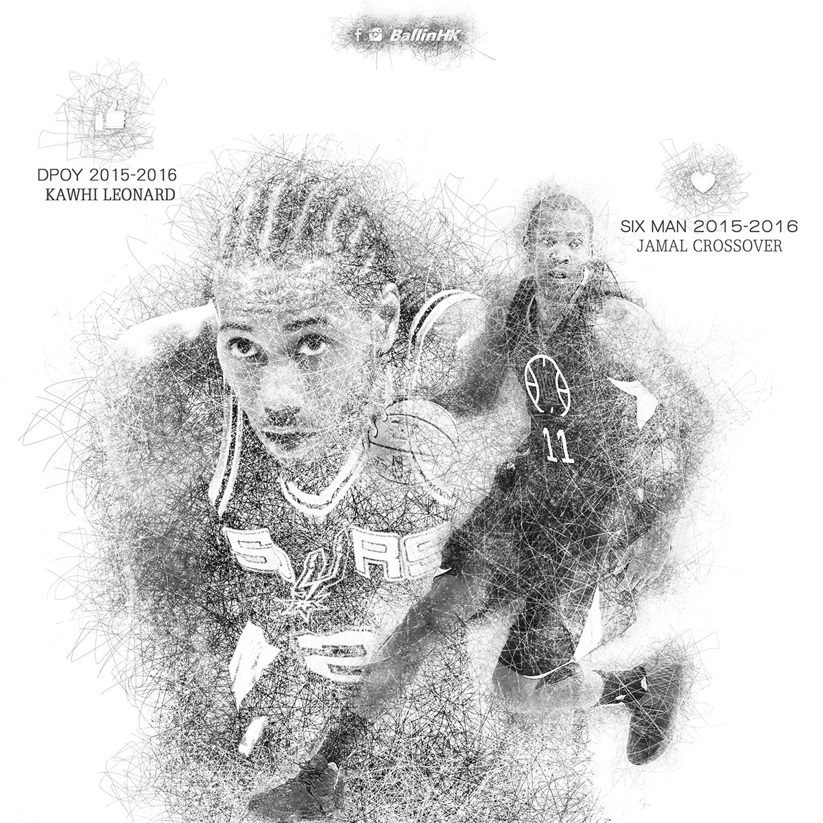 NBA basketball sketch photoshop Kawhi leonard jamal crawford