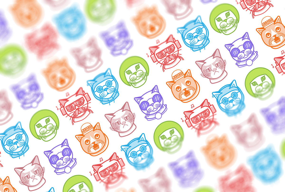 cats halftone icons Internet memes grumpy cool Hipster business lime dubstep kitty