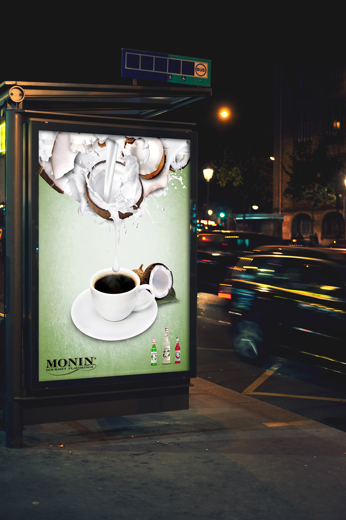 monin Flavours strawberry Coconut Coco chocolate syrup Coffee tasty print Stand