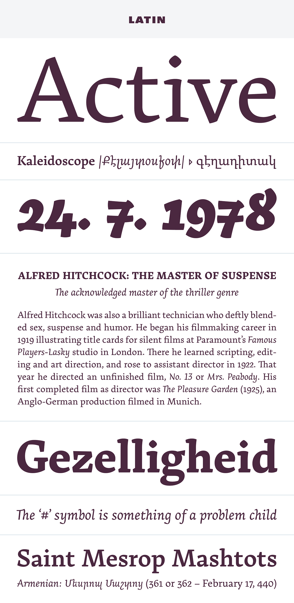 Typeface  Armenian  type  foundry  Rosetta font serif  book caligraphic letterforms Khajag Apelian David Březina
