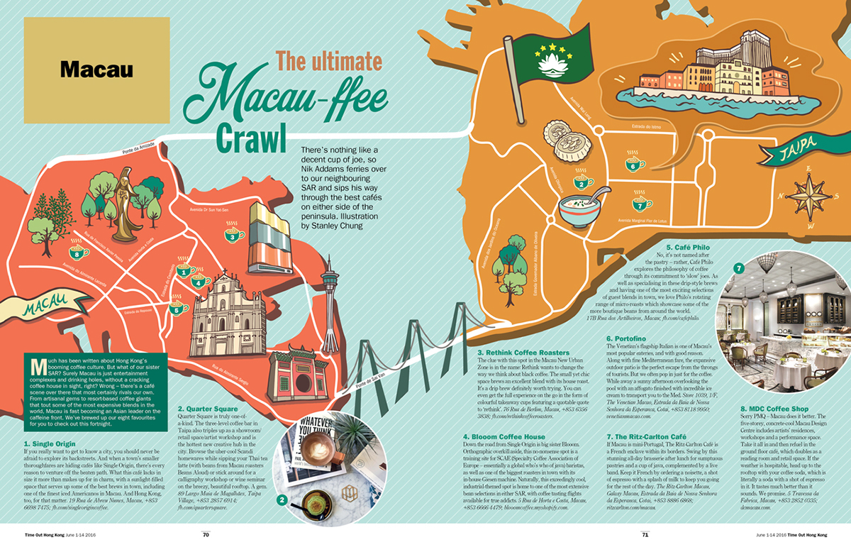 SCAD magazine editorial ILLUSTRATION  graphic design  macau Food  Coffee cafe map