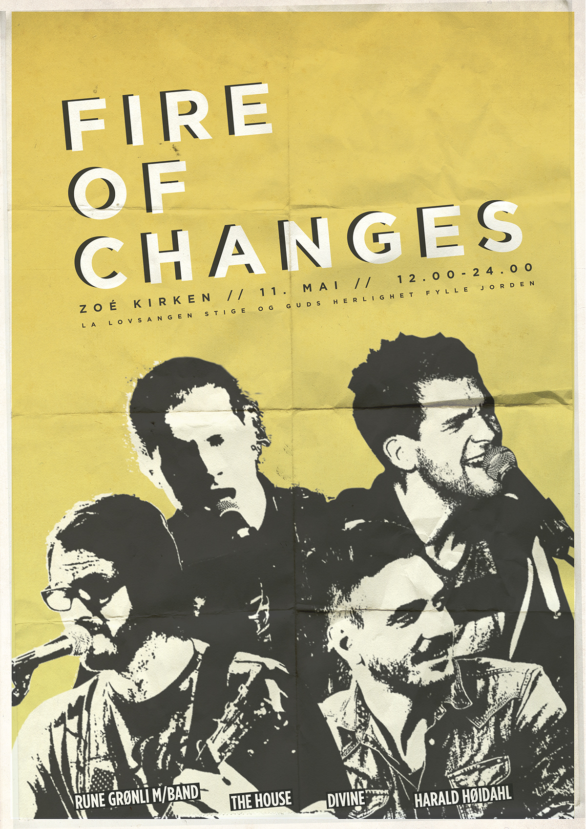 poster Fire of changes plakat church orange red  blue yellow  green