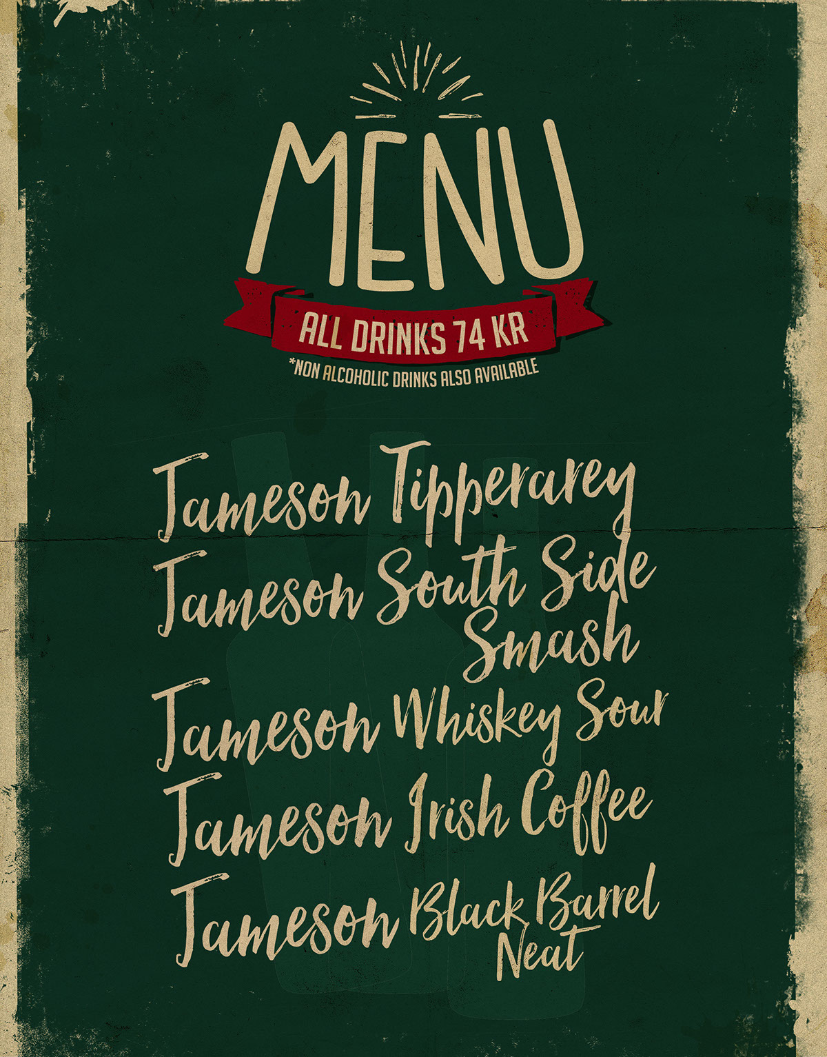 Jameson Irish Whiskey jazz uhørt jazzy james poster logo menu redwan belhadri oslo green