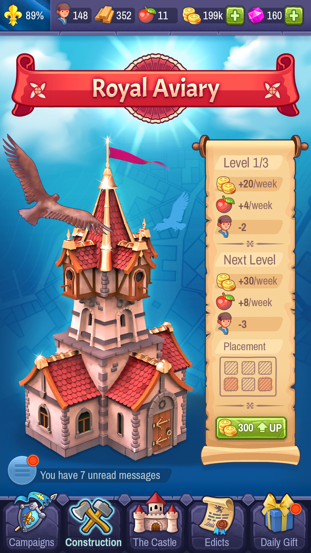 game UI medieval Castle Aviary royal france 3D citybuilder mobile