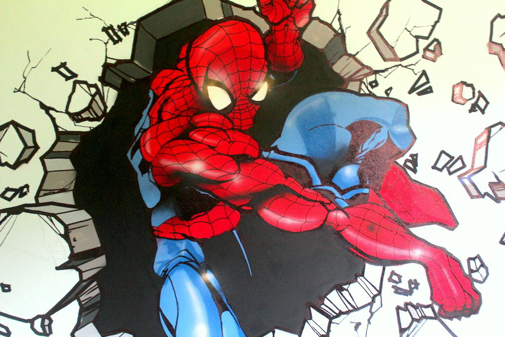 spiderman Interior decoration Custom wall danger spider man superheroe red blue DISRUPTION crack destroy