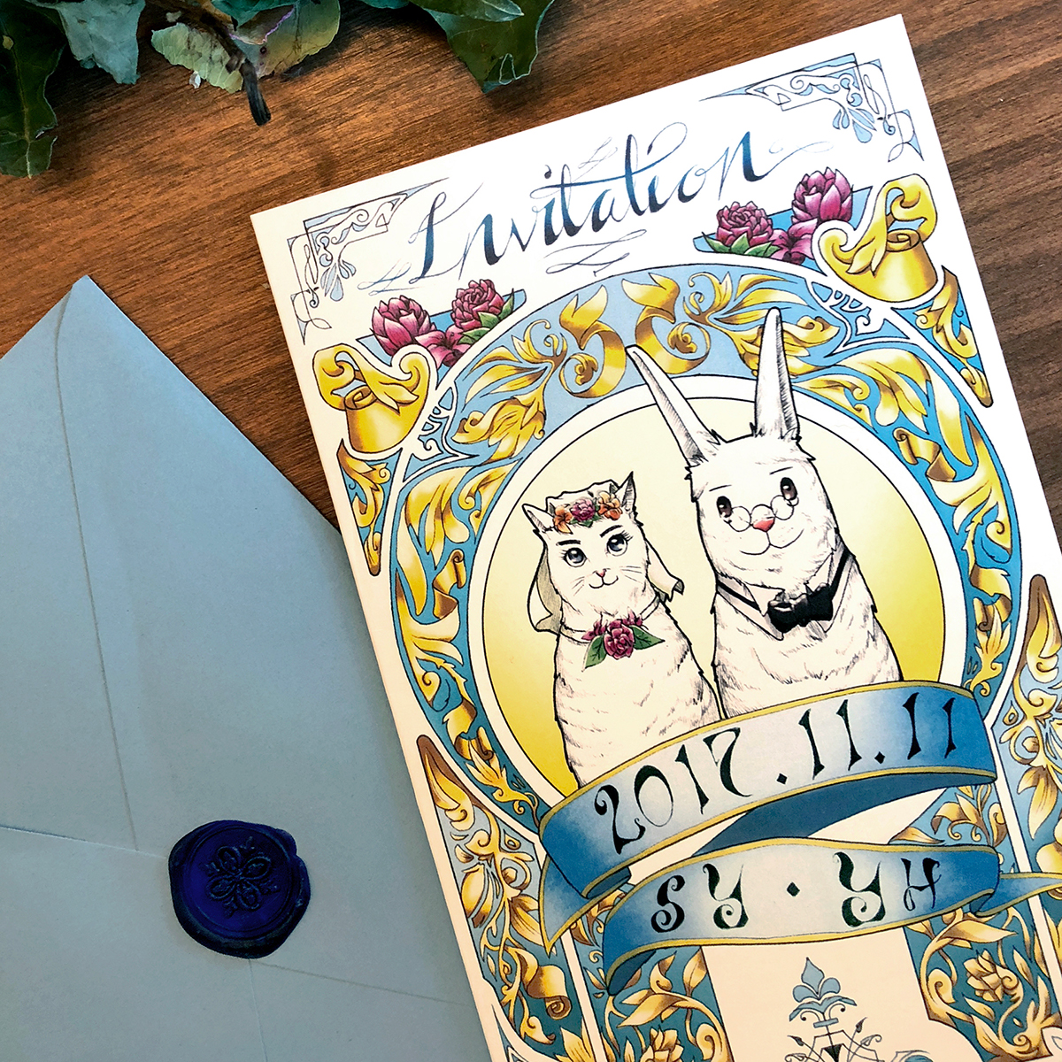 wedding Invitation Card decoration lettering rabbit Cat Character Greetings card cute ornaments