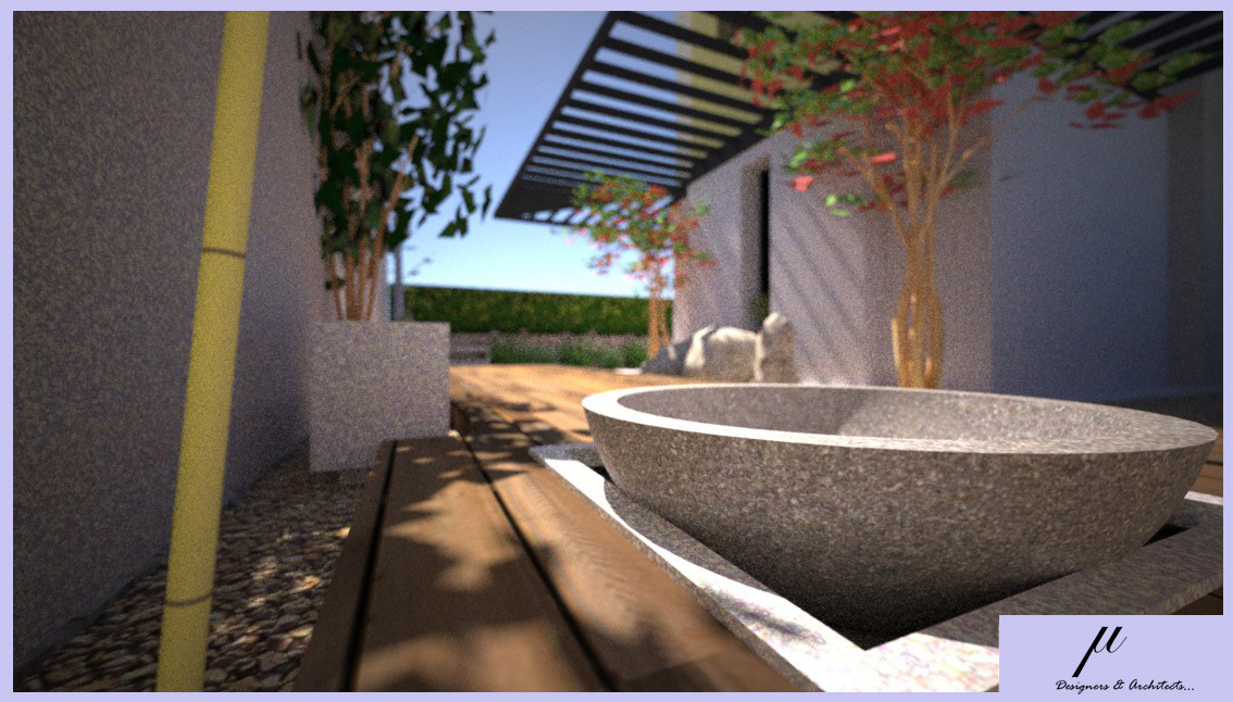 Landscape backyard design zen garden deck minimal