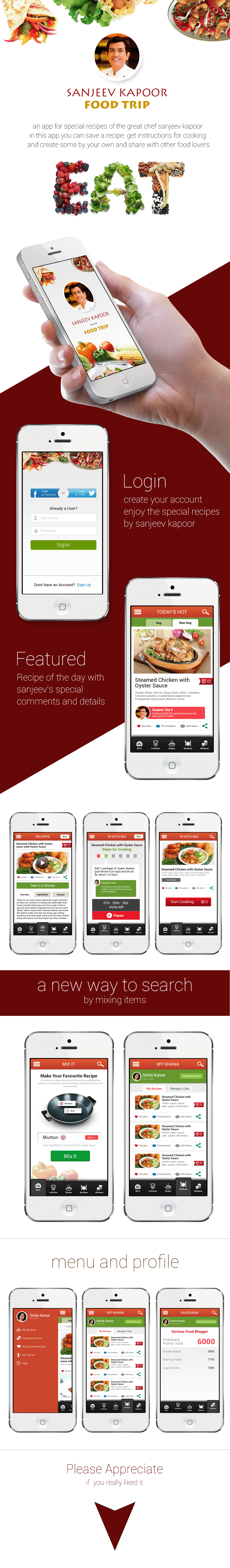 mobile application Food  cooking ios android design Samsung app applications iphone iPad