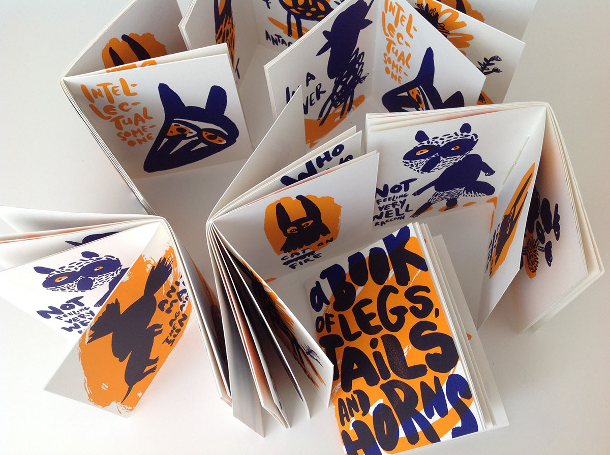 book design limited edition printmaking silkscreen hand-lettering type Pocket Book Zine  animals orange blue natalya balnova fauna