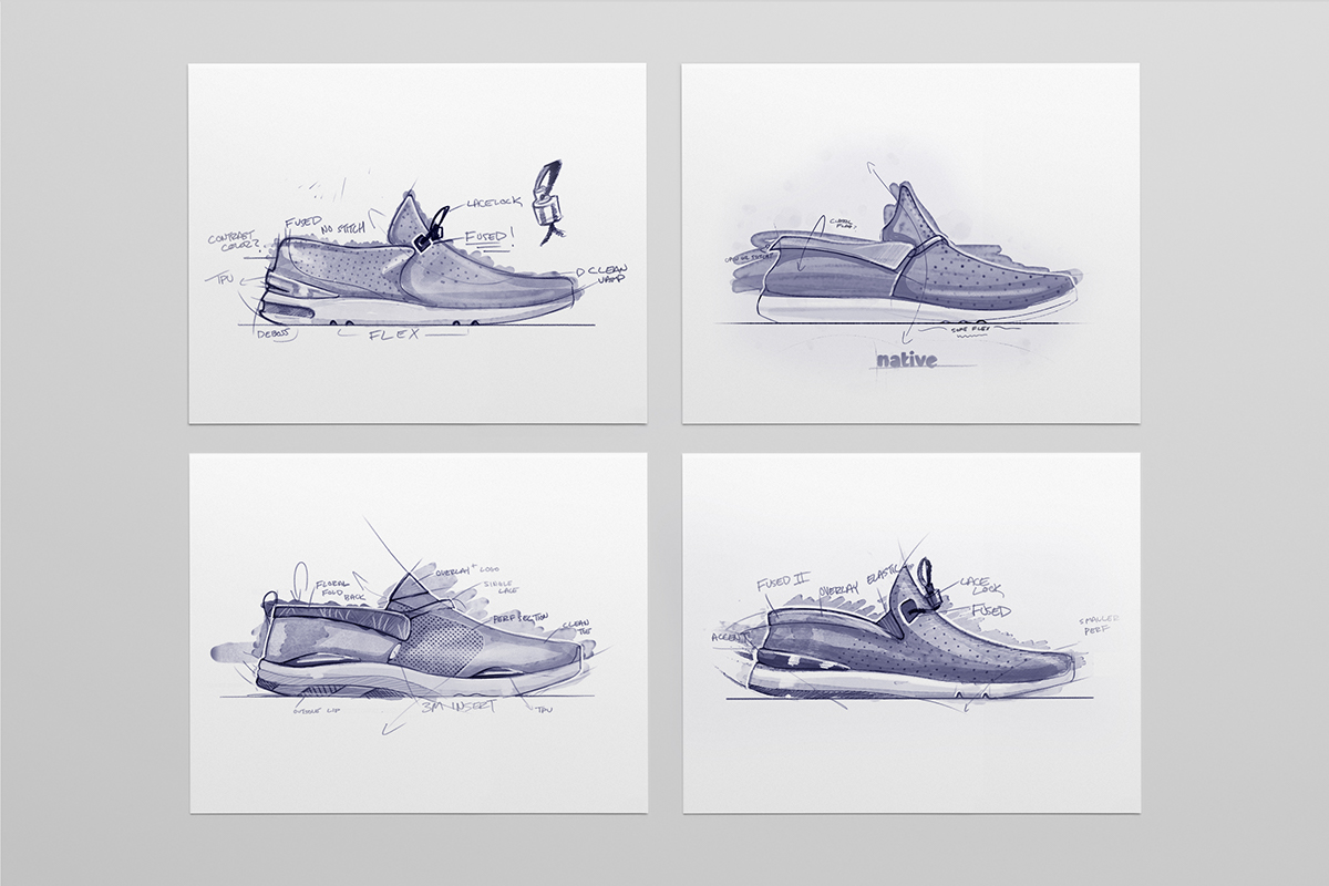 sneakers shoes Nike adidas footwear running sketch Render sketches Native Apollo moc chukka rendering