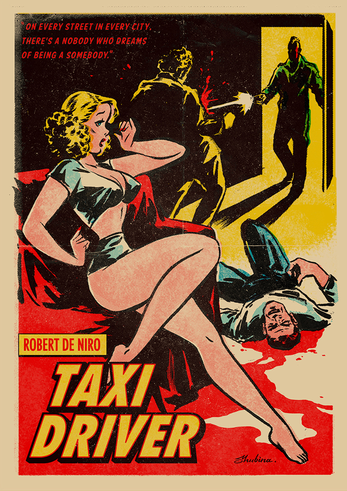 movie poster pulp fiction pulp cover Apocalypse now dogma movie The Evil Dead taxi driver Mad Max Comics Art