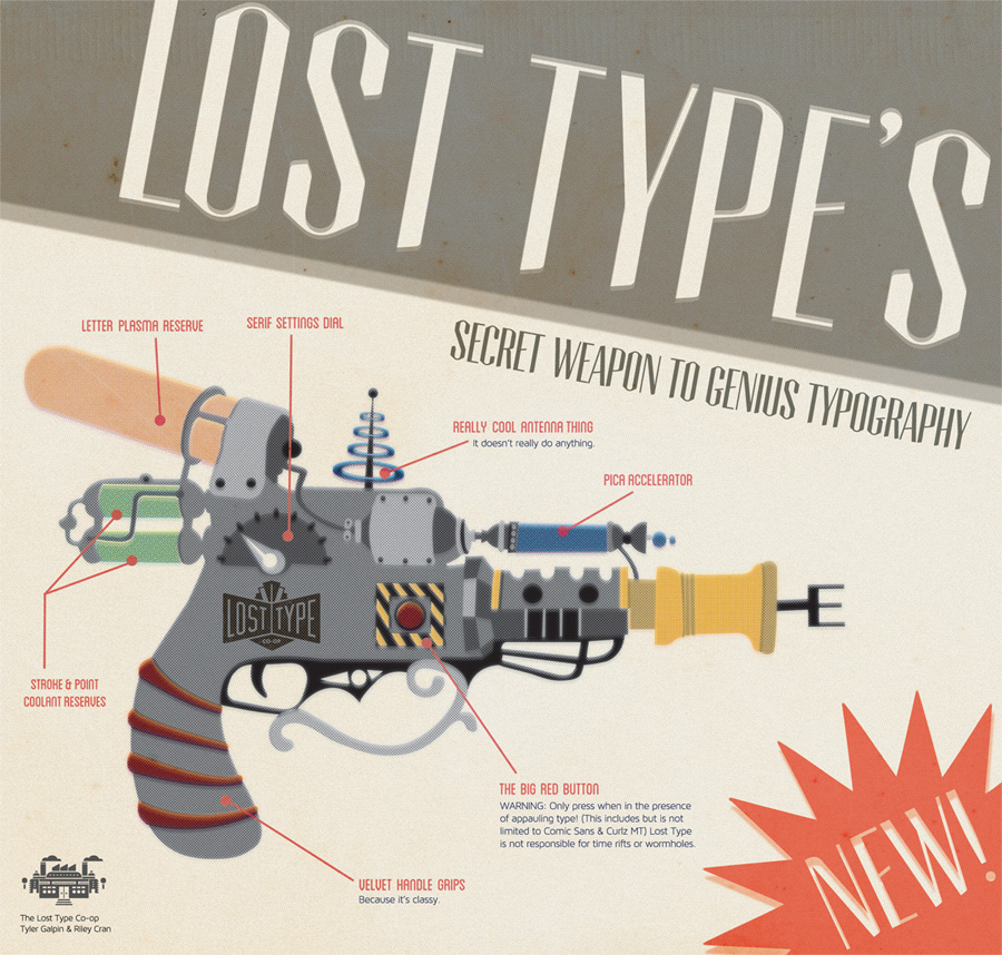 poster Gun losttype vintage Scifi 50's Blaster typography   lettering funny