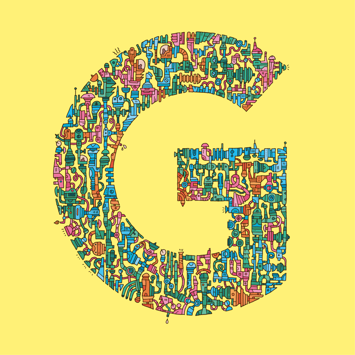 lettering doodle doodling mechanical detailed letters Colourful  alphabet type illustrated type