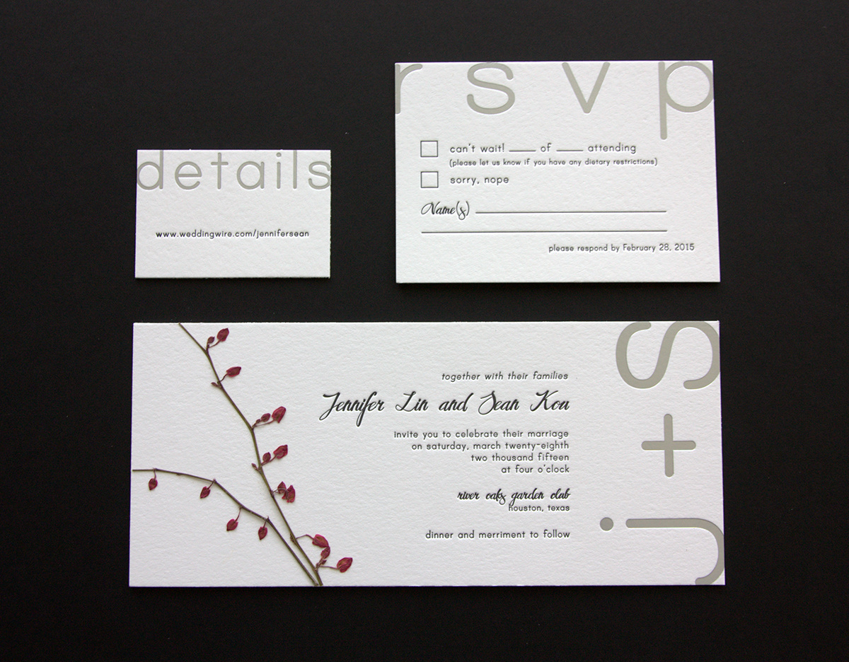 wedding invitations pressedflowers letterpress