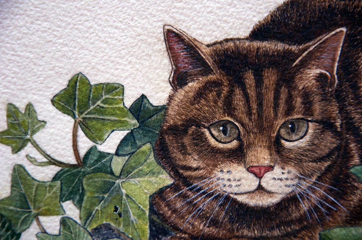 watercolour Cat botanic