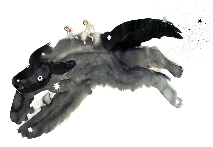 exploration Children's Books imagination constellation Story telling ink watercolour dog children Travelling adventure cosmic Flying Dog