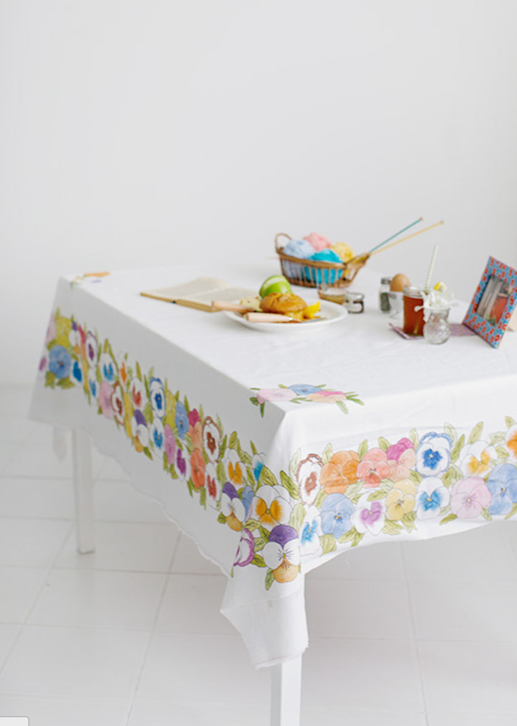 fabric table cover linen floral pansy