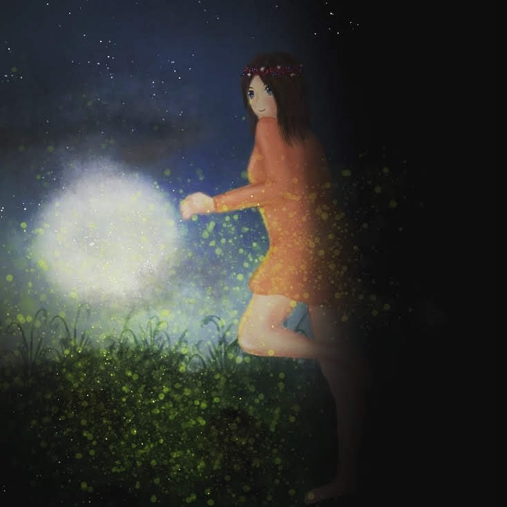 anime Nature girl lights moon Landscape art Owninvention oc