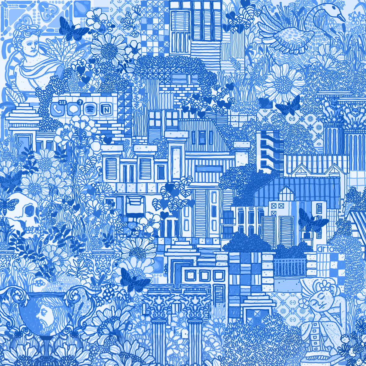 collage tiles azulejos monochrome